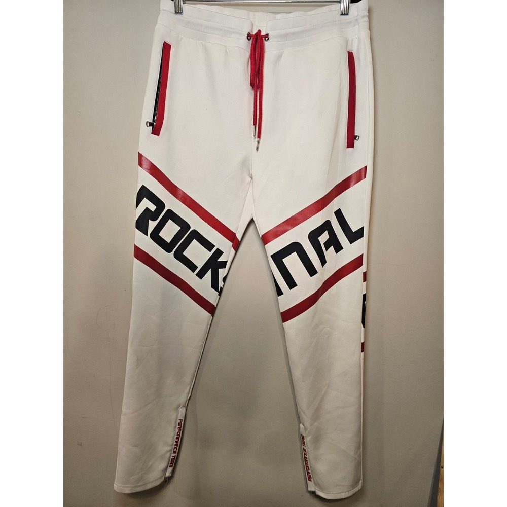 Rockstar Original Mens XXL White Red Graphic Track Pants Joggers Ankle Zip